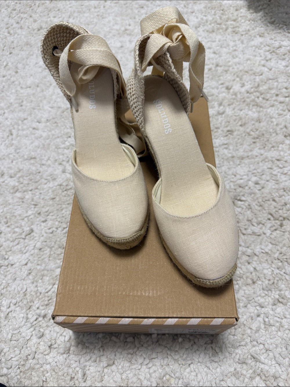 Soludos Cream Wedge Espadrille Lace-Up Heels